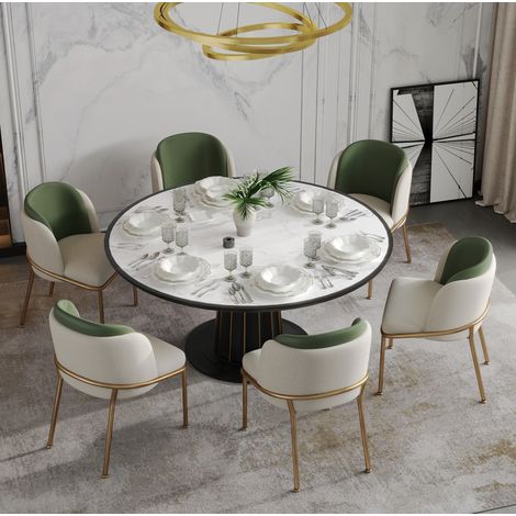 Sedia da pranzo design minimalista con schienale ergonomico, piedi regolabili, legno e metallo, beige oro verde (1/5)
