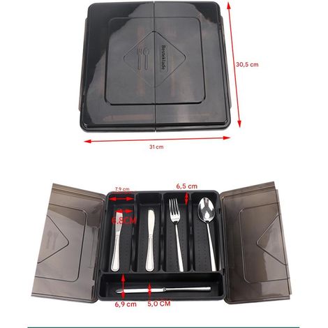 Range-couverts en plastique - Pour plan de travail et tiroir de cuisine - 5 compartiments - Convient pour les couverts et ustensiles de cuisine - Transparent (1/5)