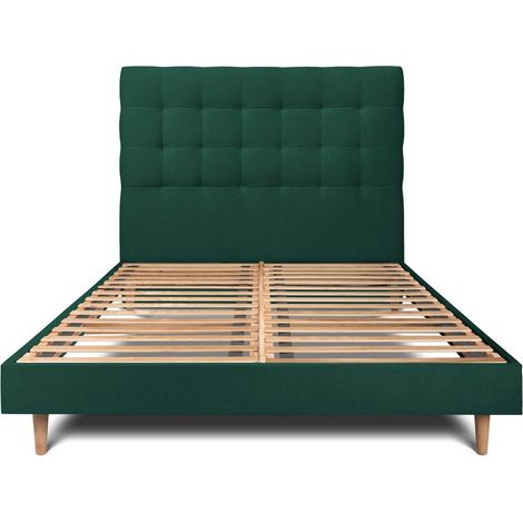 Lit 150x200cm avec tête de lit capitonnée velours et sommier kit vert - Hauteur totale : 29cm (1/5)