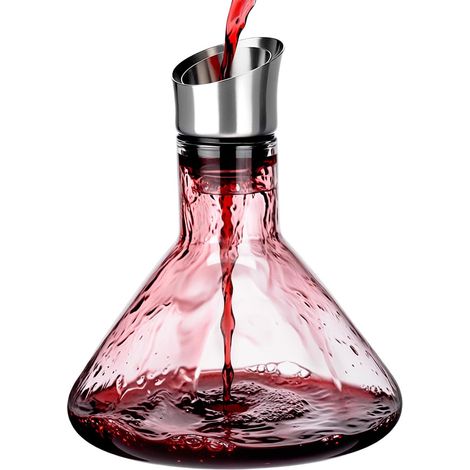 Carafe à Vin 1500ml - Verre et Acier Inoxydable - Filtre Anti-Sédiments - Oxygénation Cascade - Dîner et Fête (1/5)