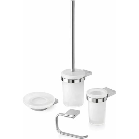 Set 4 accessori bagno serie Futura, acciaio cromato e vetro FEDIDRAS