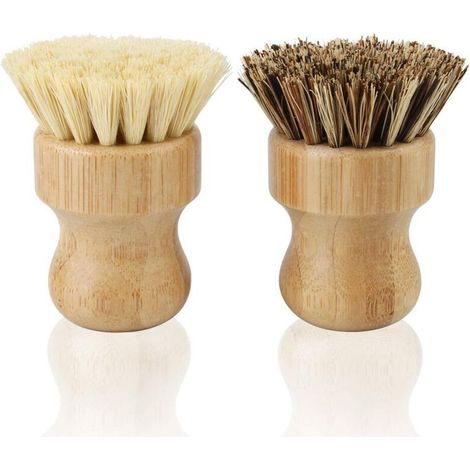 Lot de 2 brosses à vaisselle en bambou, brosses à récurer naturelles, brosses à légumes pour laver la vaisselle et brosses pour casseroles et poêles en fer. (1/5)