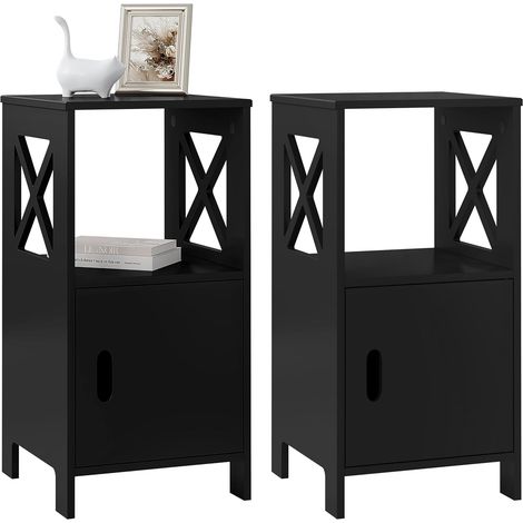 WOLTU 2x Mesita de Noche Estrecha con 1 Compartimento Abierto y 1 Compartimento Oculto, Mesa de Centro Multifuncional para Salón, Dormitorio y Entrada (Negro) (1/5)