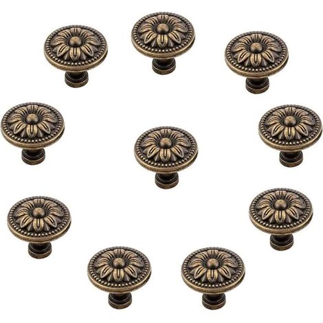 Lot de 10 boutons de tiroir vintage en métal en forme de fleur, couleur bronze (1/4)