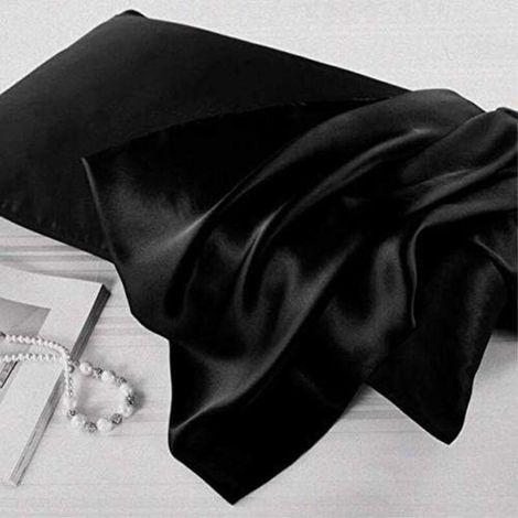 Taie d'oreiller en soie (1) - Convient aux dormeurs chauds et aux pulls nocturnes, douce pour les cheveux et la peau - 51 x 66 cm - Noir (1/5)
