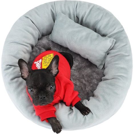 x Coussin rond en coton pour chat et chien, kussen doux et confortable, ensemble de couchage chaud, oreiller rond pour animaux de compagnie, tapis de couchage pour chat (30 cm, gris) (1/3)