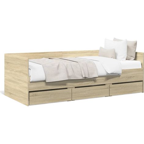 Lit de jour,Lit simple et tiroirs chêne sonoma 75x190cm bois d'ingénierie CFW51984 (1/5)
