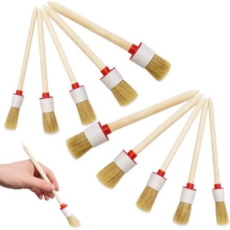Pinceaux à cire pour peinture et cirage - 10 pièces - manche en bois - haute qualité (1/4)