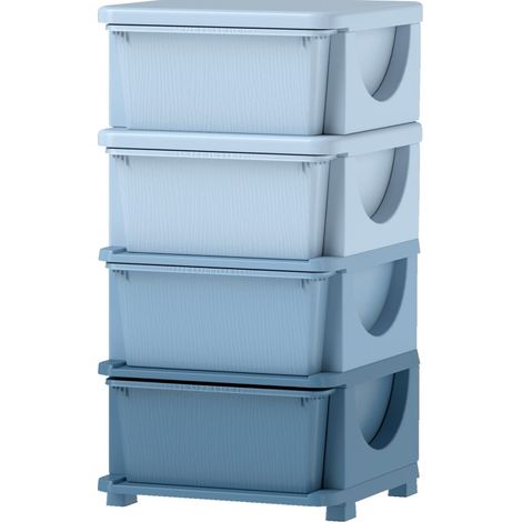 Cassettiera infantile in plastica con 4 cassetti e bordi arrotondati 37 x 37 x 76 cm blu HOMVRA (1/5)
