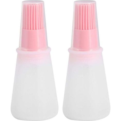 Brosse à bouteille d'huile en silicone avec couvercle, bouteille de sauce douce avec pinceau à pâtisserie en silicone, emballage réutilisable (rose) (1/5)