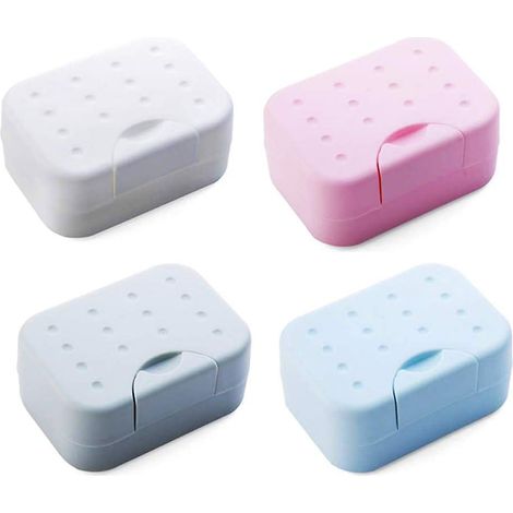 Porte-savon de voyage avec couvercle, lot de 4 - Boîte à savon en plastique facile à nettoyer pour salle de bain, douche et cuisine (1/4)