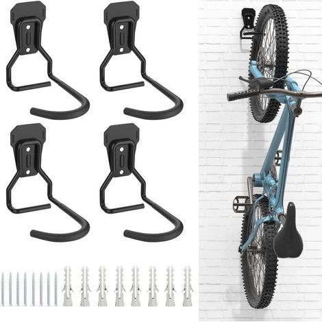 Lot de 4 crochets de rangement pour vélo – Supports muraux en fer – Conception verticale pour économiser de l'espace – Compatible VTT et vélos de route (1/4)