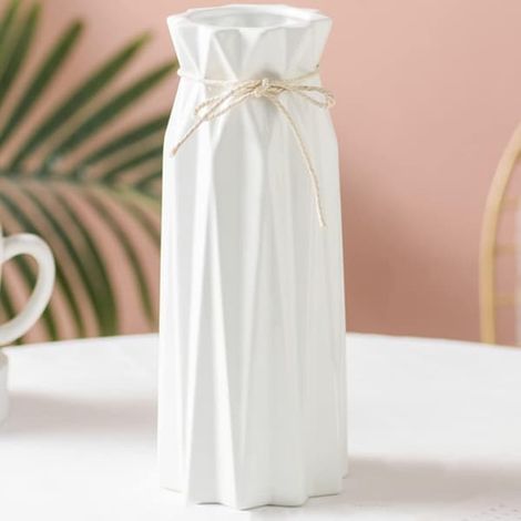 Vase, décoration de bureau, vase en céramique, vase blanc rétro moderne, adapté aux fleurs séchées comme les roseaux. (1/4)