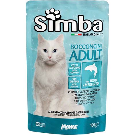 BOCCONCINI PER GATTI 'ADULT' trota e merluzzo - gr 100- 24 pezzi - MONGE