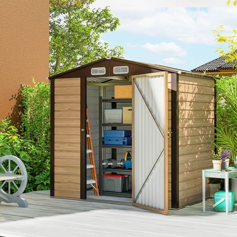 Abri de Jardin 2.27 m² gants inclus porte verrouillable ventilations acier galvanisé 190 x 131 x 188 cm chêne