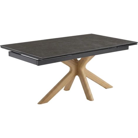 Table extensible 160 à 240 cm céramique gris anthracite pied croisé bois clair - UTAH 12