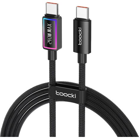 Cable USB C Charge Rapide 240W PD3.1 avec Lampe d’Ambiance RGB, Tressé Câble Compatible avec 17/16/15 Pro Max, 25/24/23, Pro, iPad, 1M
