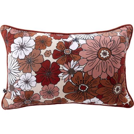 Coussin déhoussable réversible "Anna / Flora" toutes dimensions Gaze de Coton imprimée - Anna Terracotta - - Anna Terracotta - Housse de coussin 40 x 60 cm (1/3)