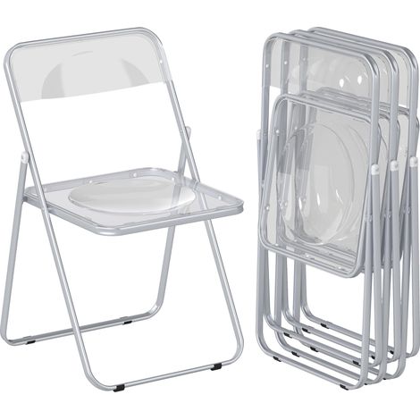 Ensemble de 4 chaises pliantes peu encombrantes pour salon et événements, acier et acrylique transparent (1/5)