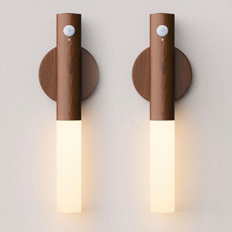 Set mit 2 wiederaufladbaren, kabellosen Wandleuchten, LED-Nachtlicht mit Bewegungssensor und Magnetfuß, warmweißes Licht (3000 K). (1/5)