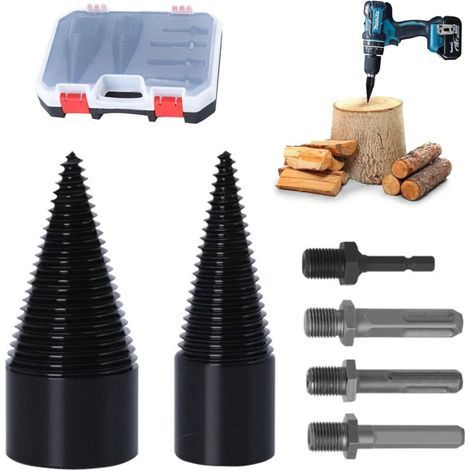 Log Splitter, Drill Cone for 42mm and 32mm Logs, Conical Wood Screw for Step Drill, Firewood Cutter, Steel Cone Log Splitter, High-Speed Drill (1/4)