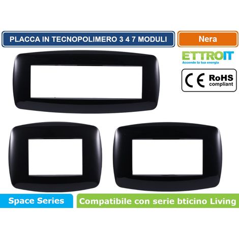 Ettroit placca compatibile Bticino Livinglight 4 moduli plastica slim colore nero - LN87402 (1/4)