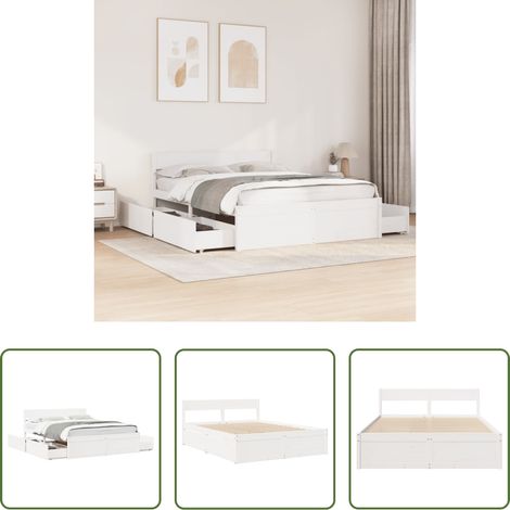 Cadre de lit - Cadre de lit sans matelas blanc 160x200 cm bois de pin massif (1/5)