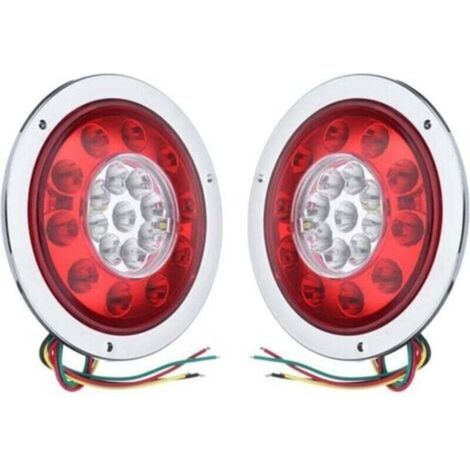 Lot de 2 feux arrière ronds 19 LED, feux de freinage, feux de position rouge ambré pour camion, remorque, camion, clignotant, feu de freinage 10-30 V (argenté) (1/4)