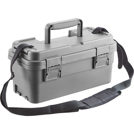 Caisse à Outils Portable 14 Pouces avec Bandoulière, Boîte de Rangement Multifonction Grande Capacité 36.7x18.5x17.8cm, Valise de Maintenance pour Électricien, Argentée (1/5)