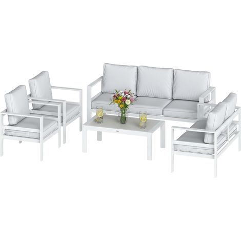 Outsunny Divano Giardino Alluminio, Cuscini Olefin, Bianco (1/5)