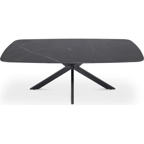 Tablettisch ARVENA – Rechteckiger Couchtisch 130x70 cm – Schwarzer Stein & Metall – Elegantes und zeitgenössisches Design