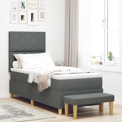 Cama tipo Box Spring con cabecera Gris oscuro 200 x 80 cm tela (1/5)