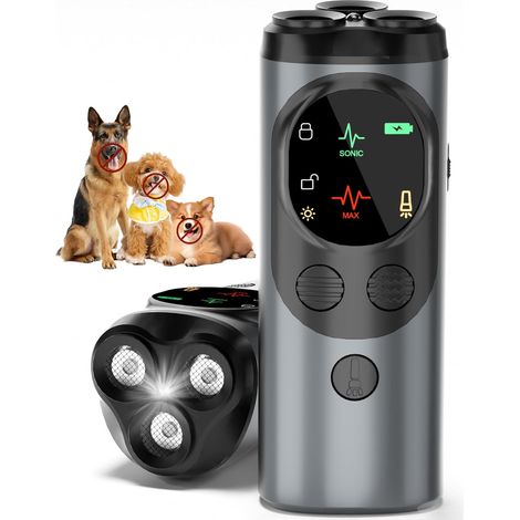 Lot de 3 dispositifs de dissuasion soniques pour chien - Dispositif anti-aboiement à ultrasons pour chien - Dispositif anti-aboiement sûr et efficace pour le dressage des chiens - Avec lampe de poche