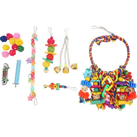 17 pièces Cage à oiseaux balançoire jouets coloré amusant perroquet ensemble pour pinson perruches calopsittes Conures (1/5)