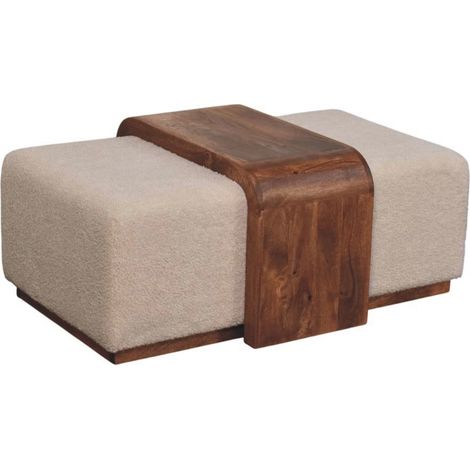 Banc duo Arden en bois massif, deux assises rembourrées bouclé (1/5)