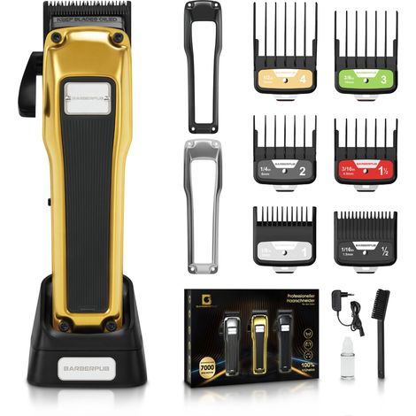 BarberPub Haarschneidemaschine Profi, Haarschneider Herren Mit 6 Klingen, 2 Gehäusedeckeln & Ladestation, Haartrimmer Verstellhebel 0,5-2,0mm, Bartschneider Elektrisch für Friseursalon, HC176