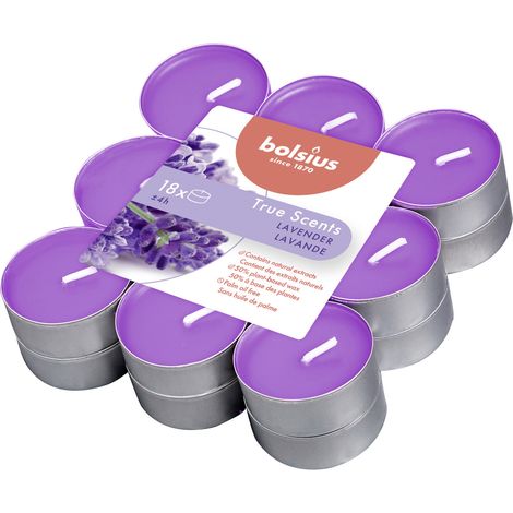 Bolsius Duftteelichte Lavendel Höhe 1,15 cm, Ø 3,1 cm, 18er Pack Kerze Teelicht