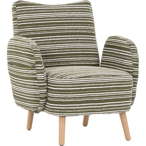 Fauteuil moderne en tissu à motif circulaire, avec poche latérale, pieds en bois massif, fauteuil de lecture confortable, pour salon, chambre et bureau (bouclé vert olive) (1/5)