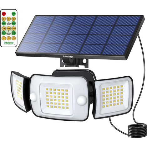 Lampes Solaires d'extérieur avec Télécommande,6000mAh 1200LM Éclairage Solaire Extérieur Waterproof ave Solaire Panneau Indépendant,4 Modes 270° Grand Angle Solaire Lumières ave 2.7m Cable (1/5)