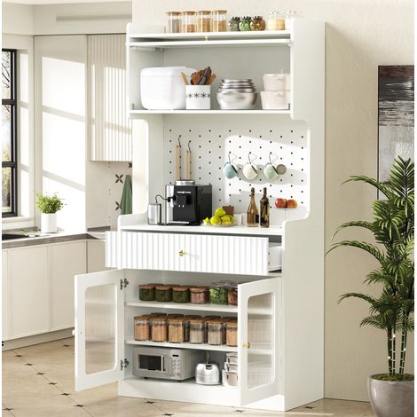 Buffet haut 80/40/180 cm blanc avec LED, étagères réglables et tiroir (1/5)