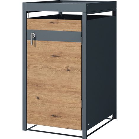 ML-Design Copribidone per Spazzatura con Tetto a Fioriera per 1 Cestino 240L 68x80x124 cm Antracite Effetto Quercia Acciaio Contenitore per Pattumiera Copri Bidone Sportello Contenitore per Rifiuti (1/5)