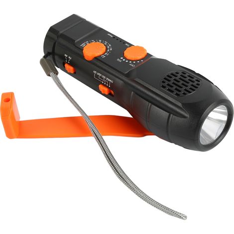 Radio torche d'urgence AM/FM rechargeable USB avec alarme SOS, batterie 1200 mAh, petite LED, à manivelle, idéale pour le camping et la randonnée (noir). (1/4)