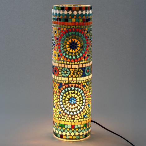 Hohe zylindrische Mosaik Tischlampe mehrfarbig 46 cm (1/3)