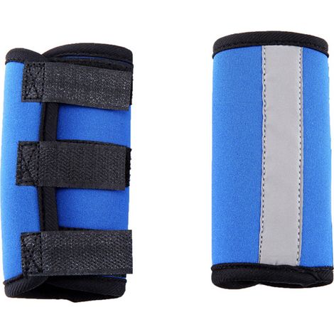 Support de compression pour les pattes avant d'un chien, avec bande métallique et ruban réfléchissant de sécurité.