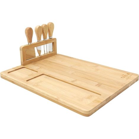 Planche à fromage en bambou 36x28cm avec son support de 4 couteaux inclus (1/5)