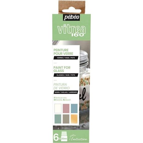 Coffret d'initiation - PEBEO - Vitrea 160 - Peinture sur verre - 6 pots de 20 ml - Tons pastel
