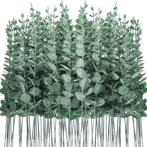 30pcs Branche, Eucalyptus artificiel, PVC flexible, Aspect givré réaliste, Décoration mariage maison (1/5)