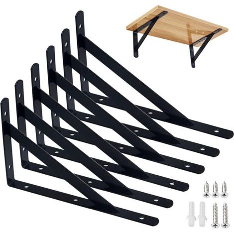 Set of 6 heavy-duty, 90° shelf brackets, made of solid steel, for wall mounting (200 x 120 mm, 6 pieces) (1/5)