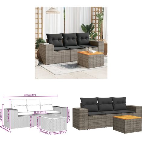 4-tlg. Garten-Sofagarnitur mit Kissen Grau Poly Rattan - Gartensortiment - Outdoor Möbel - Gartenlounge - Rattan Gartenmöbel - Polyethylen Furniture - Home & Living (1/3)