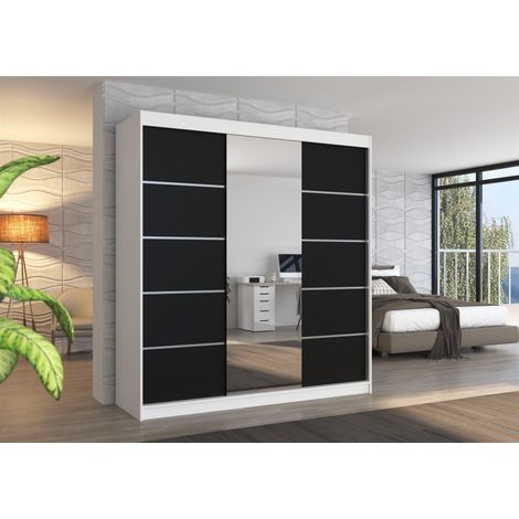 Schiebetürenschrank Schrank VISBY in Weiß- Schwarz 200x215x58 cm (1/3)